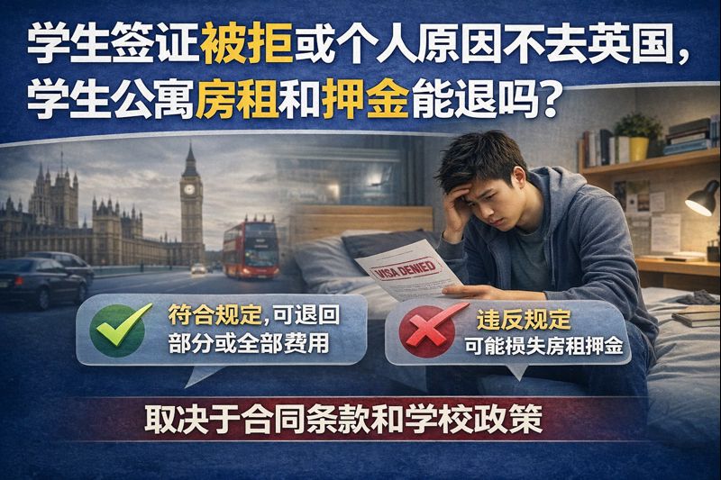 学生签证被拒或个人原因不去英国，学生公寓房租和押金能退吗