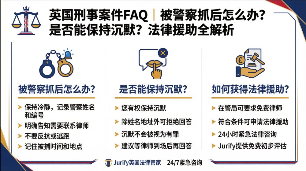 刑事案件 FAQ：英国被警察抓后怎么办？有权保持沉默吗？如何获得法律援助？
