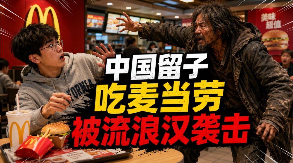 留学生小心！中国留子吃麦当劳，手指竟被流浪汉掰断！警察一句话，把网友气炸了...