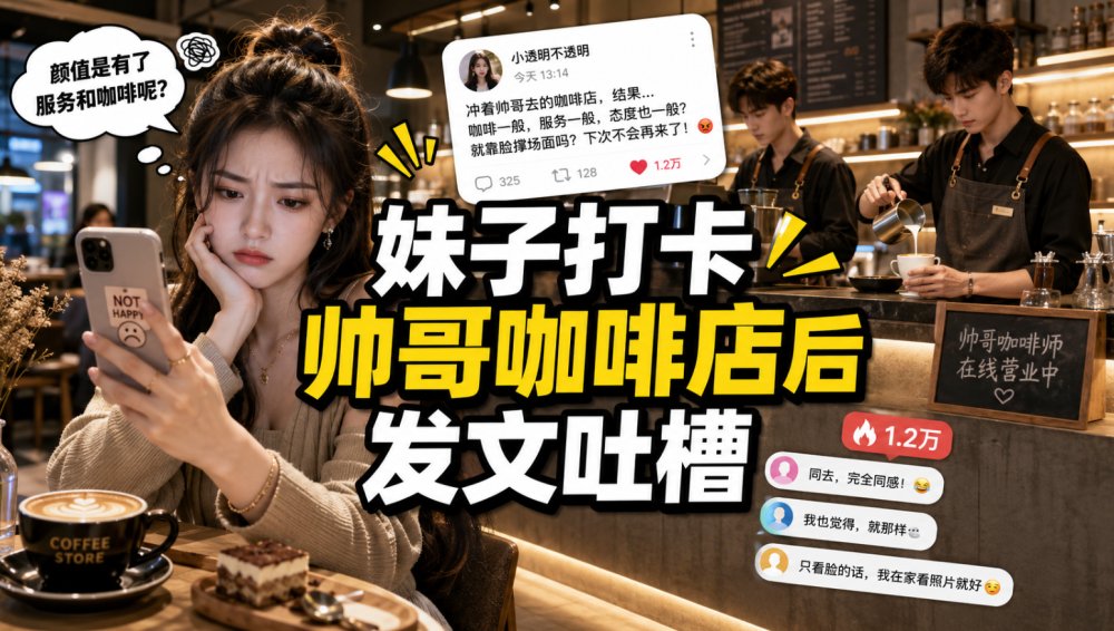 笑死！妹子打卡帅哥咖啡店后发文吐槽被诈骗！说好的韩系帅哥呢？