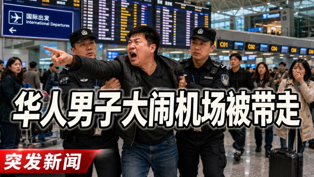 华人男子大闹机场被带走！怒踹闸门+爆粗骂人，赔偿10万，竟只是因为...